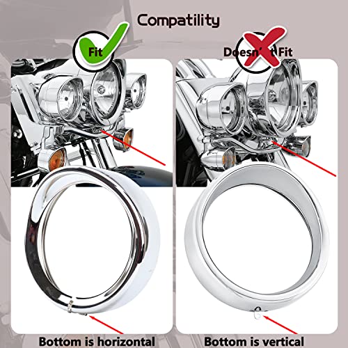 MotoParAcc 7 Inch Harley Chrome Visor Style Headlamp Trim Rings, 4.5 Inch Auxiliary Passing Lights for FLHR Road King 1994-2013, FLD 2012-2016, Touring 83-13, Trike2008-2013, FL Softail 1986-2017 - Image 3