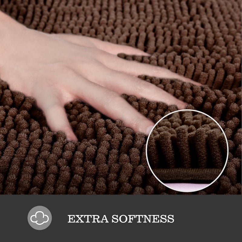 Yeaban Chenille Bathroom Rugs Non-Slip Thick Plush Bath Mat - Absorbent Washable Bath Rugs for Bathroom Shower Sink (Brown, 20" x 32") - Image 2