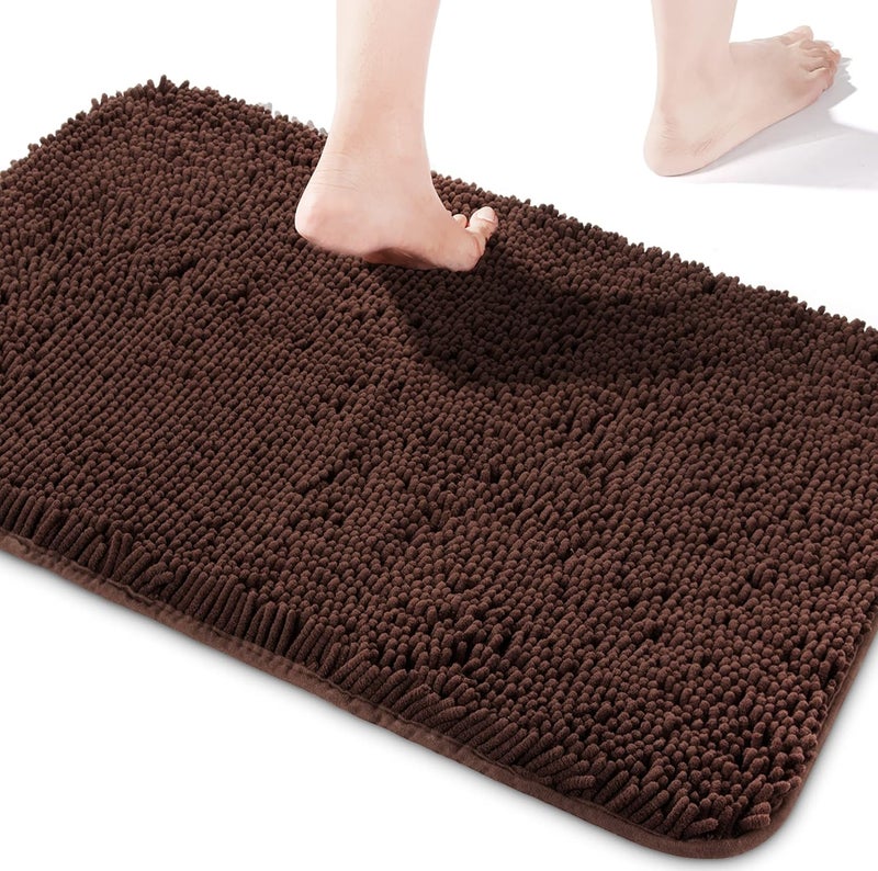 Yeaban Chenille Bathroom Rugs Non-Slip Thick Plush Bath Mat - Absorbent Washable Bath Rugs for Bathroom Shower Sink (Brown, 20" x 32") - Image 1