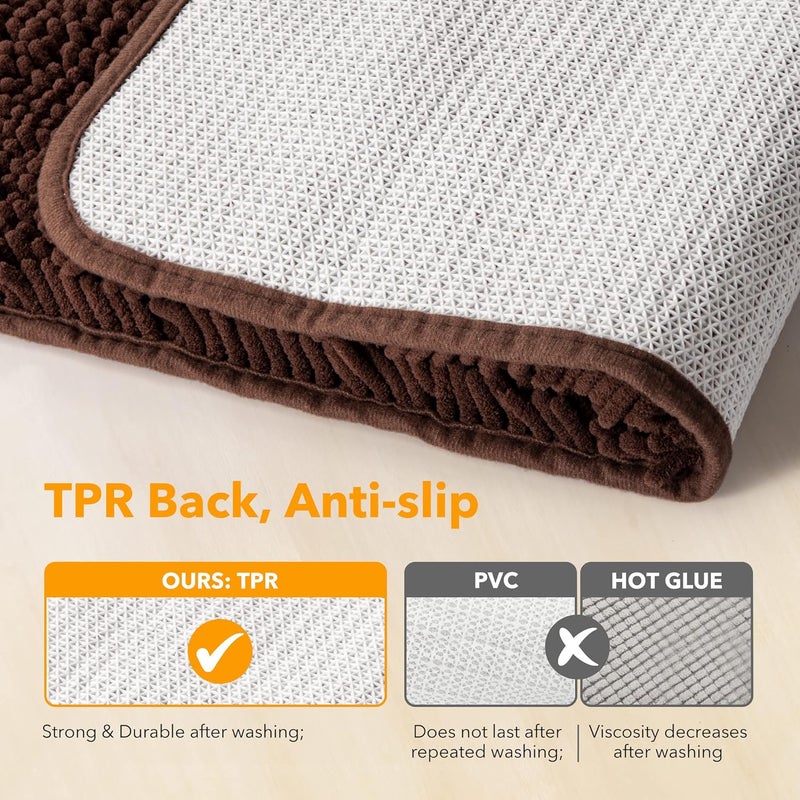 Yeaban Chenille Bathroom Rugs Non-Slip Thick Plush Bath Mat - Absorbent Washable Bath Rugs for Bathroom Shower Sink (Brown, 20" x 32") - Image 3