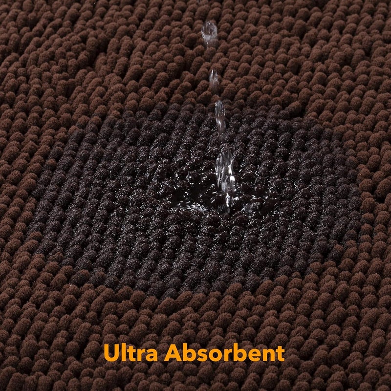Yeaban Chenille Bathroom Rugs Non-Slip Thick Plush Bath Mat - Absorbent Washable Bath Rugs for Bathroom Shower Sink (Brown, 20" x 32") - Image 4