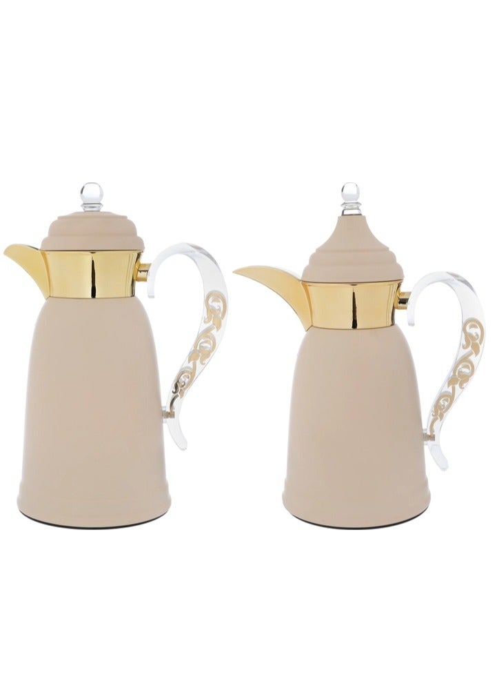 Alsaif Gallery Saif Gallery Qamar Stainless Steel Thermos Set, 0.7/1 Liter - Beige - Image 1