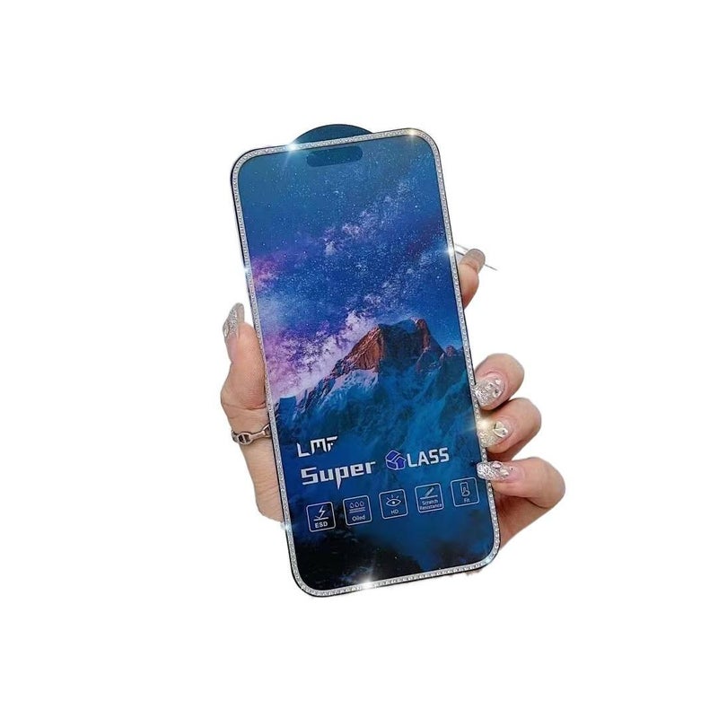 MS غطاء هاتف بGlass لـ iPhone 13 مع حماية من السقوط ومضاد لبصمات الأصابع مع مقاوم للصدمات مع مرصع بالألماس مع مضاد للانفجار باللون Frosted - Image 1
