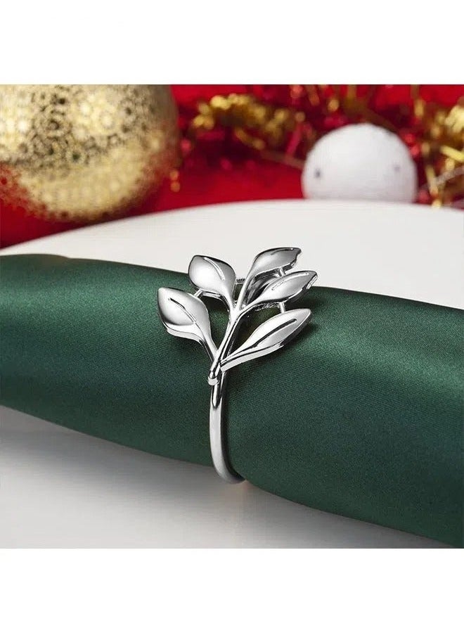 JOGAMS Napkin Rings Set of 6, Silver Napkin Ring Sets Vintage Leaf Napkin Ring Holders - Perfect for Fall - Image 4