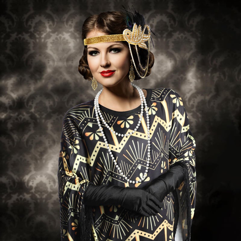 Floraltop 6 Pcs 1920s Flapper Costume Accessories Set for Women Fringed Poncho Flapper Shawl Outfits(Black,Classic) - Image 5