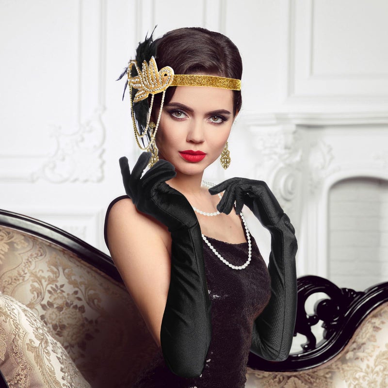 Floraltop 6 Pcs 1920s Flapper Costume Accessories Set for Women Fringed Poncho Flapper Shawl Outfits(Black,Classic) - Image 4