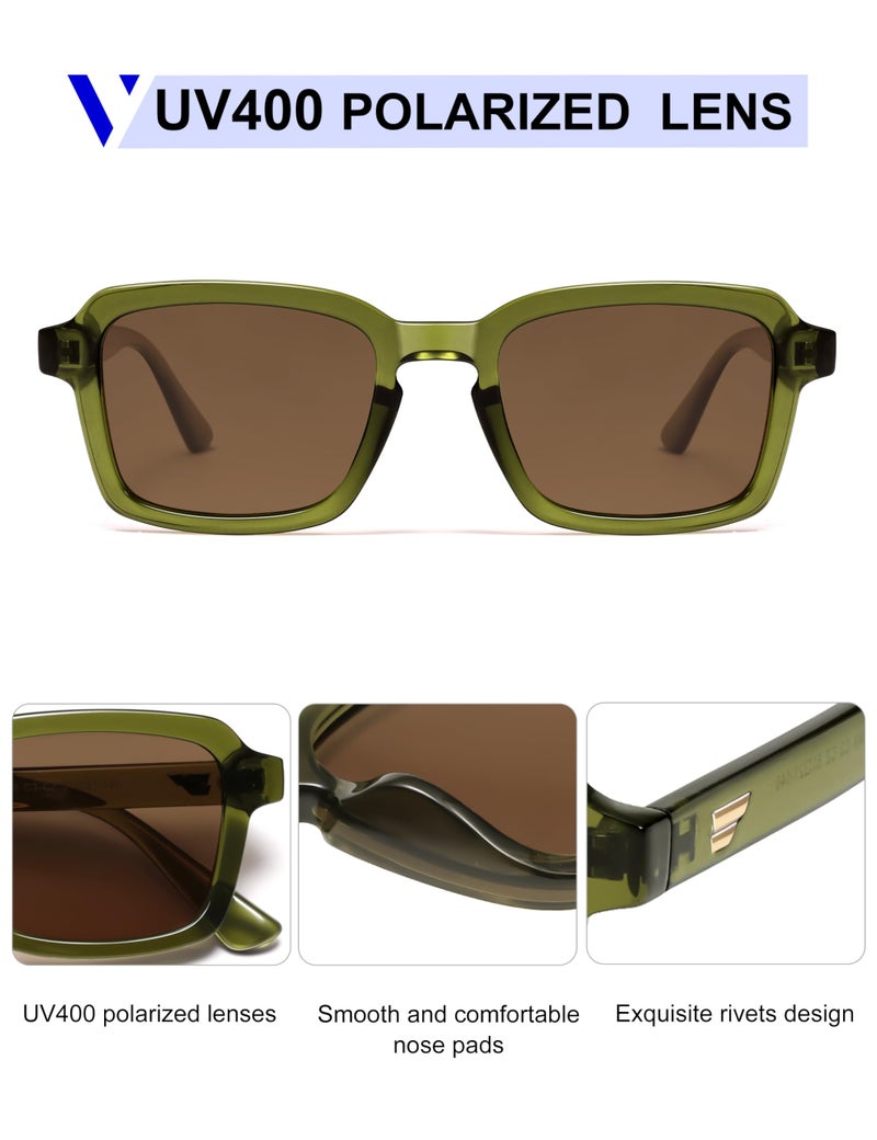 VANLINKER Polarized Trendy Square Sunglasses for Women Men 2026 Retro Chic Cute Shades VL9849,Green Frame Brown Lens - Image 5
