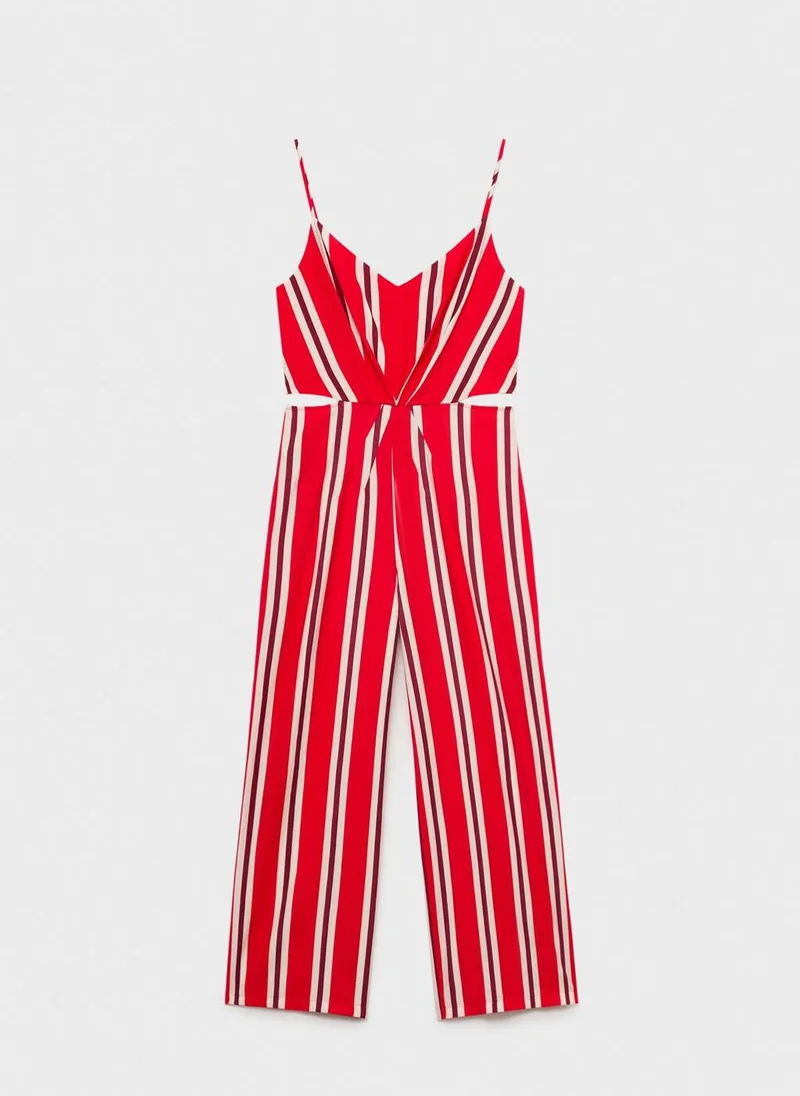 MANGO Striped Jumpsuit With Cut-Out