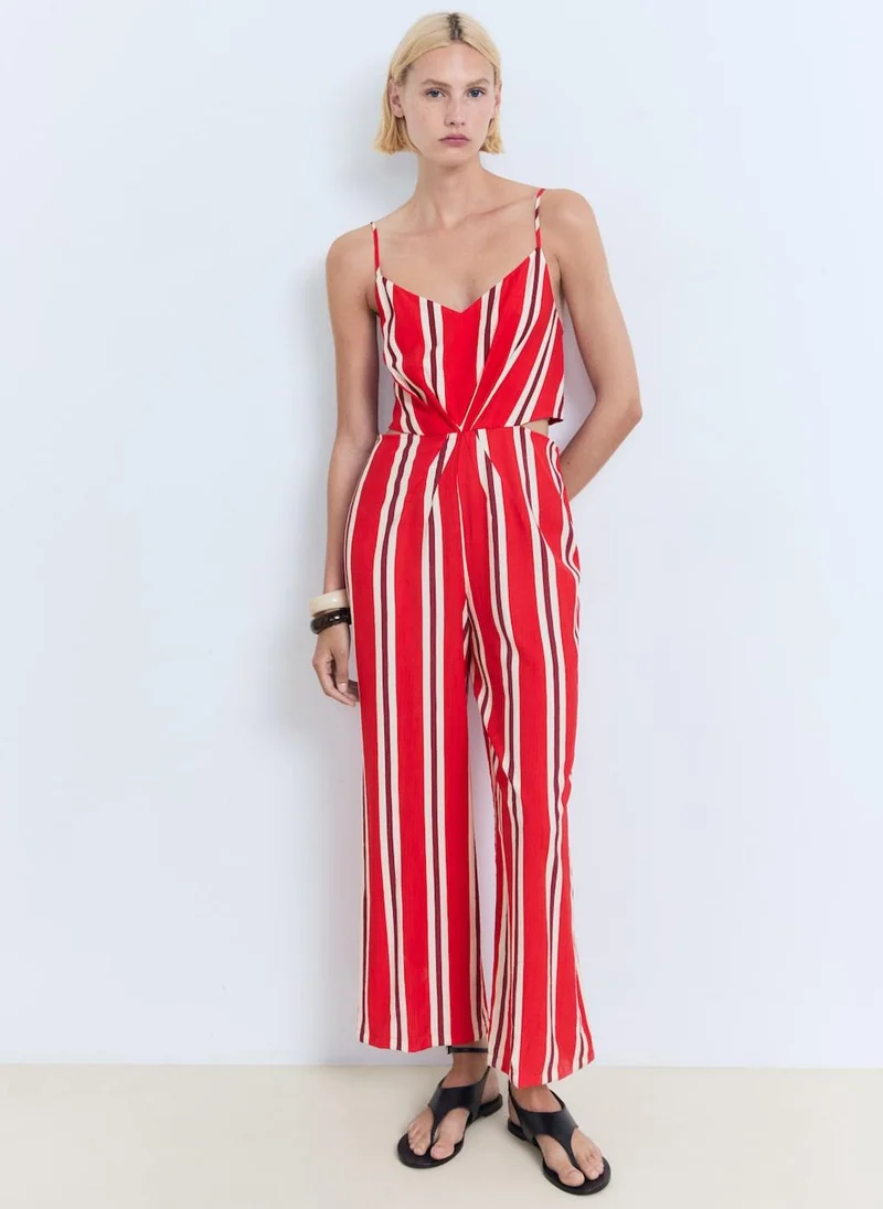 مانجو Striped Jumpsuit With Cut-Out