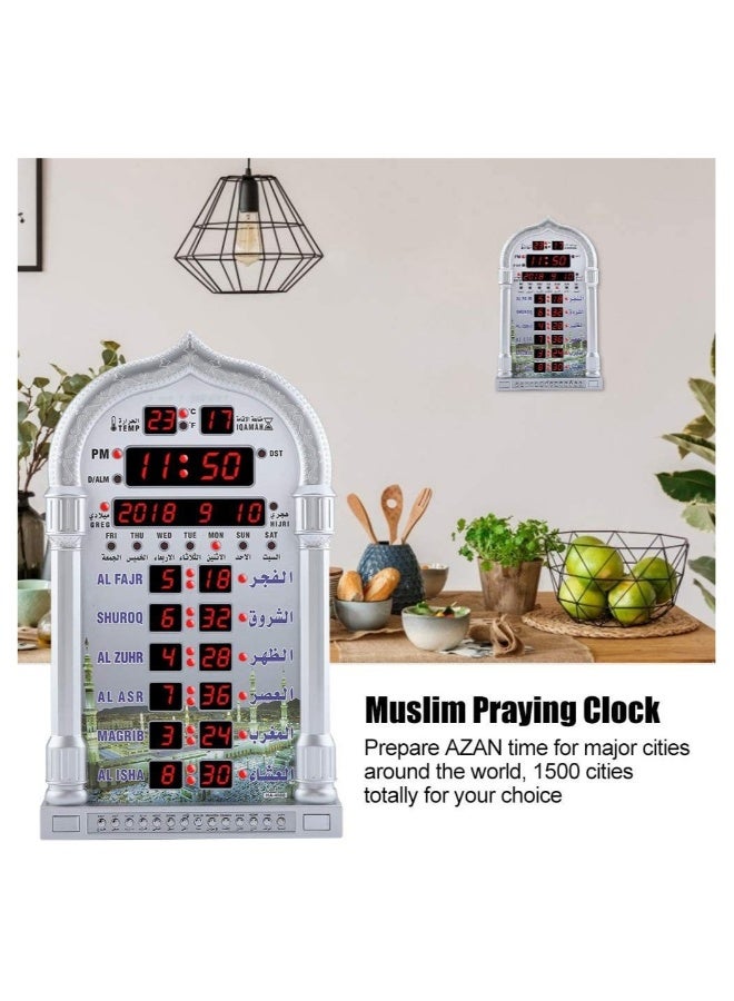 Digital Azan Clock with Charger and Remote ,Desktop dgital clcok Wall Clock, Islamic Clock，Led Prayer Clock for Read Home/Office/Mosque Digital Azan Clock/Decorative Clock Silver 23x5x39 cm  - Image 3
