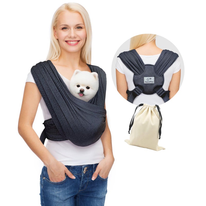 AnccoPlus Dog Carrier for Small Dogs, Front Facing Dog Carrier Sling, Hands Free Cat Sling, Size Adjustable, Reducing Back Pain, Soft Cotton, Premium Dog Sling Carrier (Regular, Charcoal Black) - Image 1