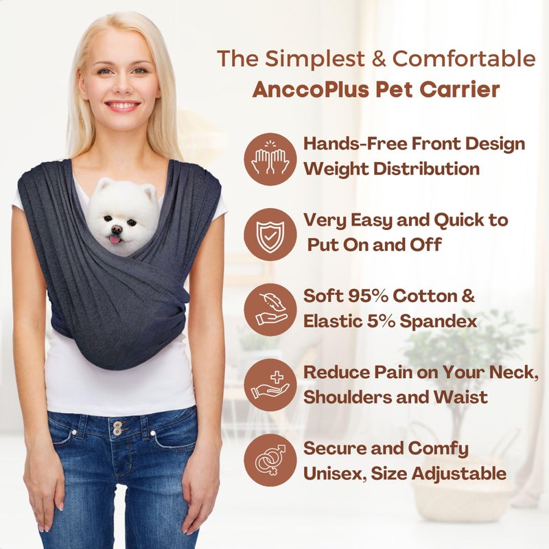 AnccoPlus Dog Carrier for Small Dogs, Front Facing Dog Carrier Sling, Hands Free Cat Sling, Size Adjustable, Reducing Back Pain, Soft Cotton, Premium Dog Sling Carrier (Regular, Charcoal Black) - Image 3