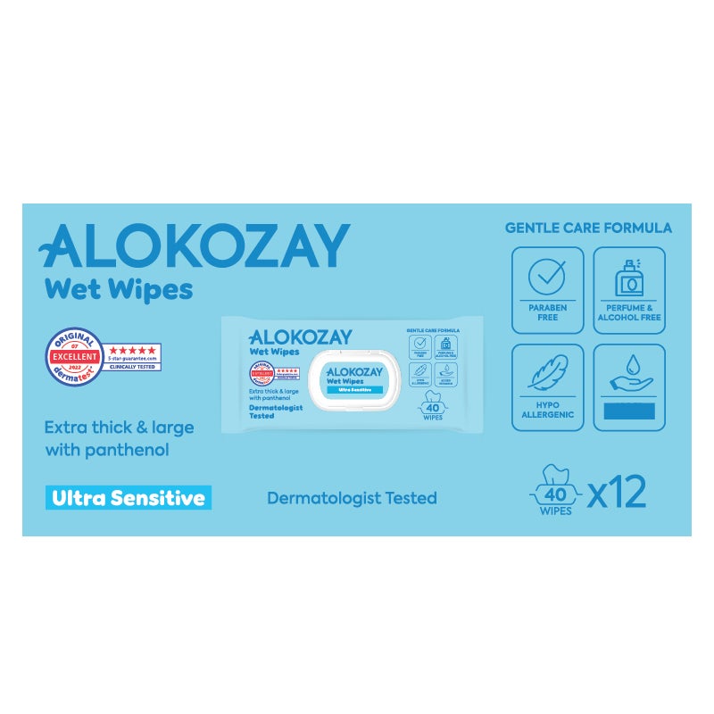 Alokozay Baby Wet Wipes Ultra-Sensitive Without Perfume 12 x 40 Wipes - Image 1