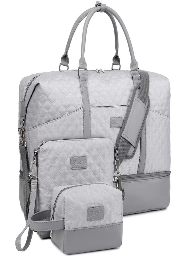 Stuery Weekender Bags for Women with Toiletry Bags Large Overnight Bags Travel Duffel Bag Carry On Shoulder Weekend Tote with Shoe Compartment and Wet Pocket for Girls Airplane Traveling, Gym, Grey, Classic - Image 1