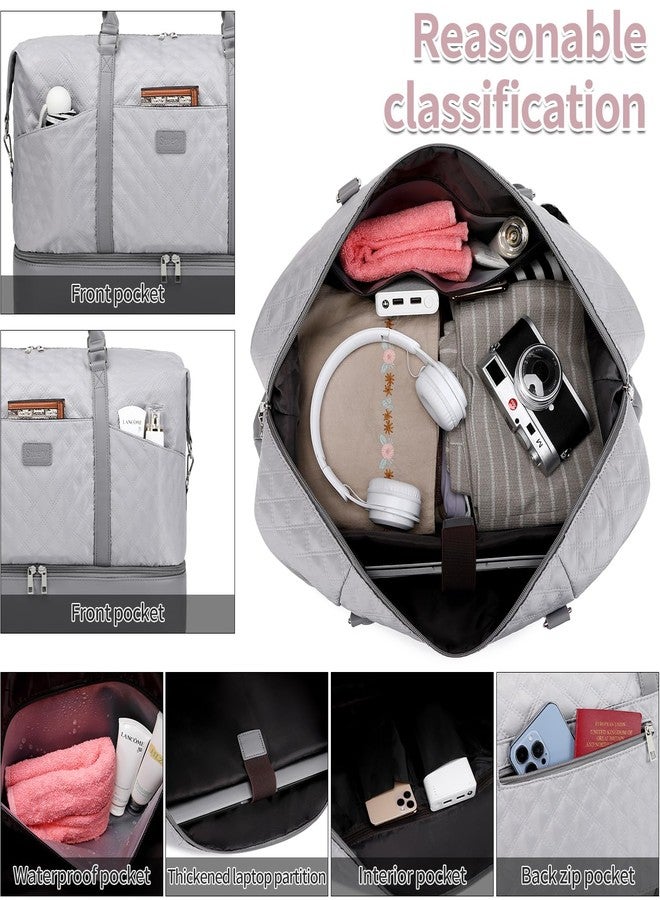 Stuery Weekender Bags for Women with Toiletry Bags Large Overnight Bags Travel Duffel Bag Carry On Shoulder Weekend Tote with Shoe Compartment and Wet Pocket for Girls Airplane Traveling, Gym, Grey, Classic - Image 4
