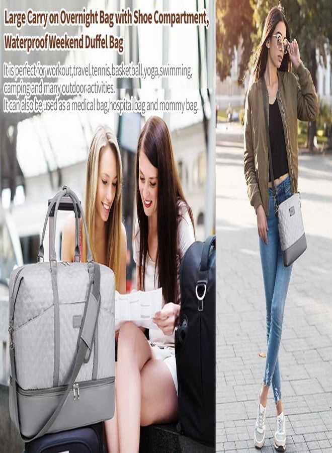 Stuery Weekender Bags for Women with Toiletry Bags Large Overnight Bags Travel Duffel Bag Carry On Shoulder Weekend Tote with Shoe Compartment and Wet Pocket for Girls Airplane Traveling, Gym, Grey, Classic - Image 2