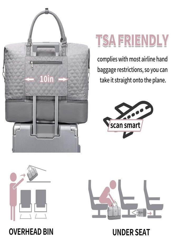 Stuery Weekender Bags for Women with Toiletry Bags Large Overnight Bags Travel Duffel Bag Carry On Shoulder Weekend Tote with Shoe Compartment and Wet Pocket for Girls Airplane Traveling, Gym, Grey, Classic - Image 5