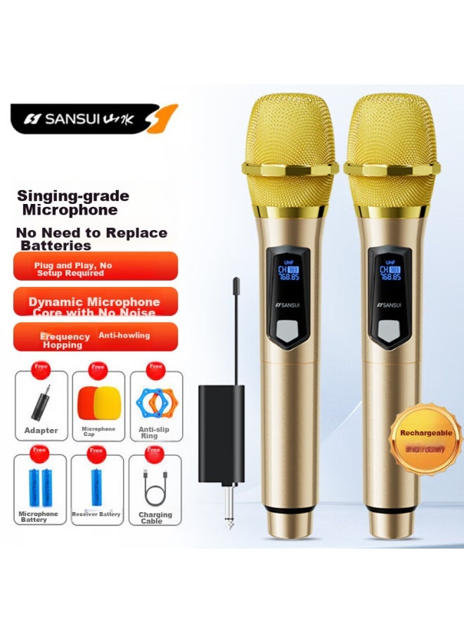 Sansui U7 Rechargeable Lithium Battery Wireless Universal Microphone, Professional Stage Ktv Dual-channel Microphone For Singing, Lecturing, Meetings, Outdoor Sound System, Amplifier, Speaker, Car-mounted Universal - Image 1