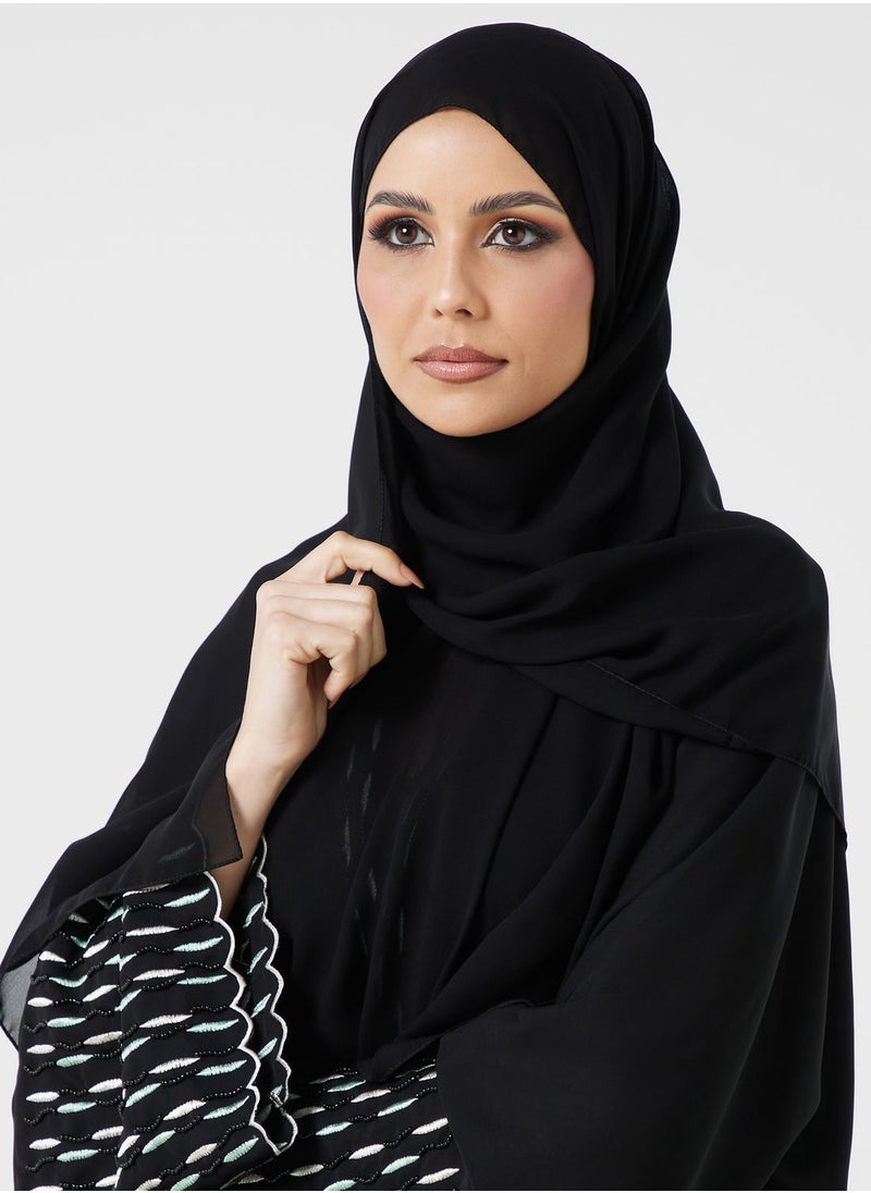 hayas closet - Embroidered Flared Sleeves Abaya - Image 1