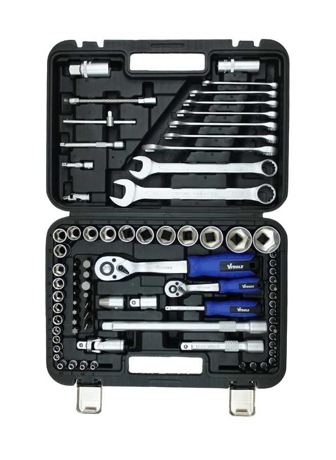 VTOOLS 82 PC 1/2" & 1/4" Impact Socket & Spanner Tool Set in Portable Case Includes Extension Bars Universal Joint Deep Socket Sliding Bar & Socket Bits  - Image 5