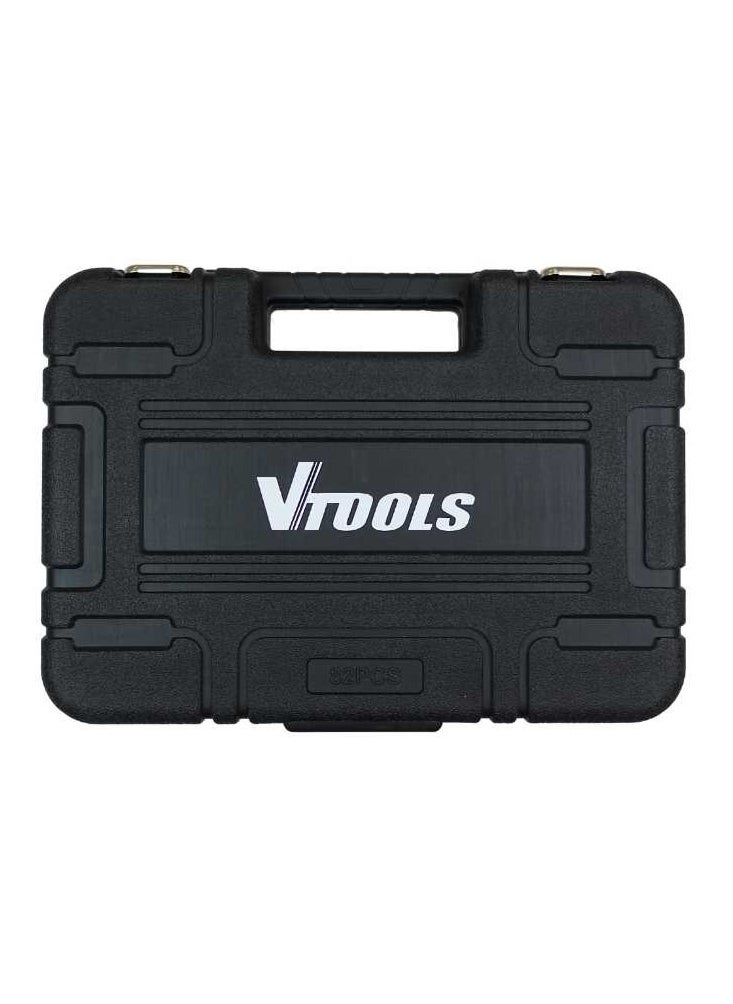VTOOLS 82 PC 1/2" & 1/4" Impact Socket & Spanner Tool Set in Portable Case Includes Extension Bars Universal Joint Deep Socket Sliding Bar & Socket Bits  - Image 2