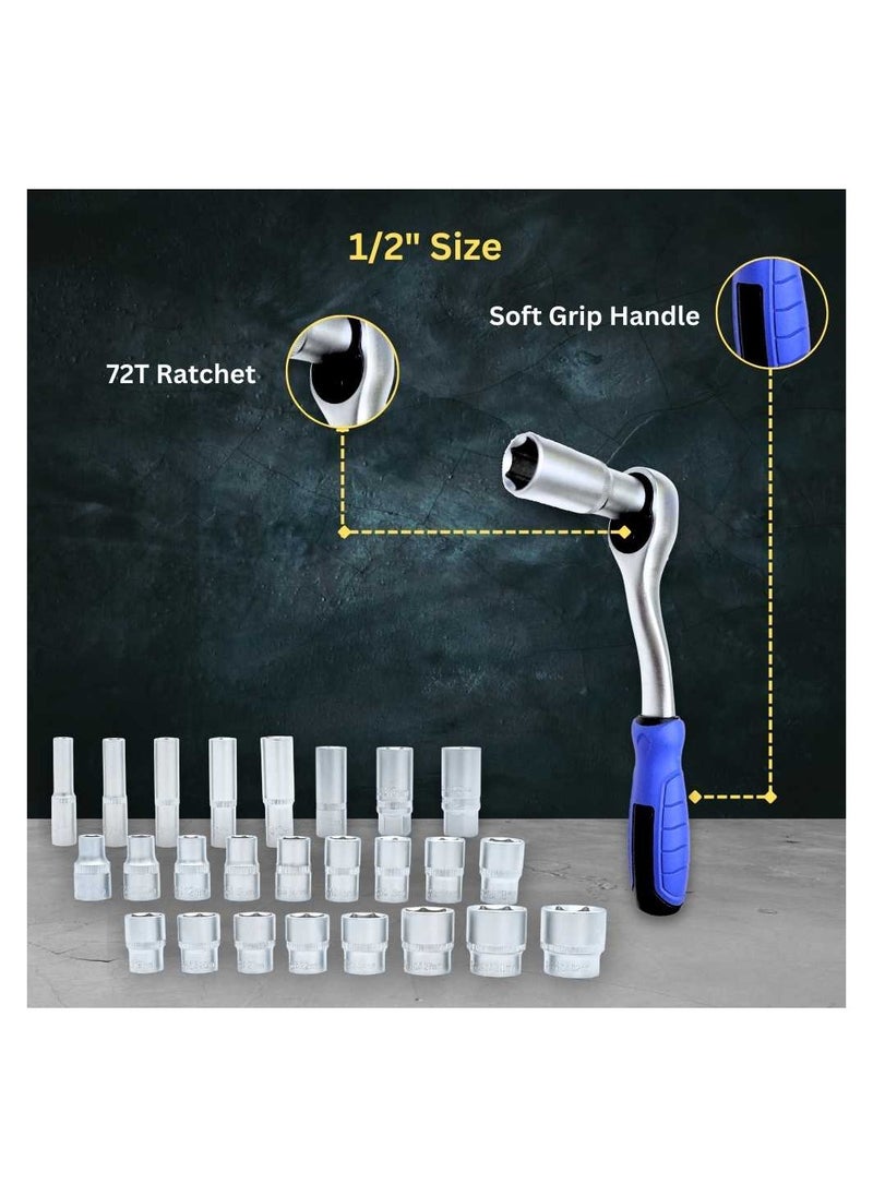 VTOOLS 82 PC 1/2" & 1/4" Impact Socket & Spanner Tool Set in Portable Case Includes Extension Bars Universal Joint Deep Socket Sliding Bar & Socket Bits  - Image 3