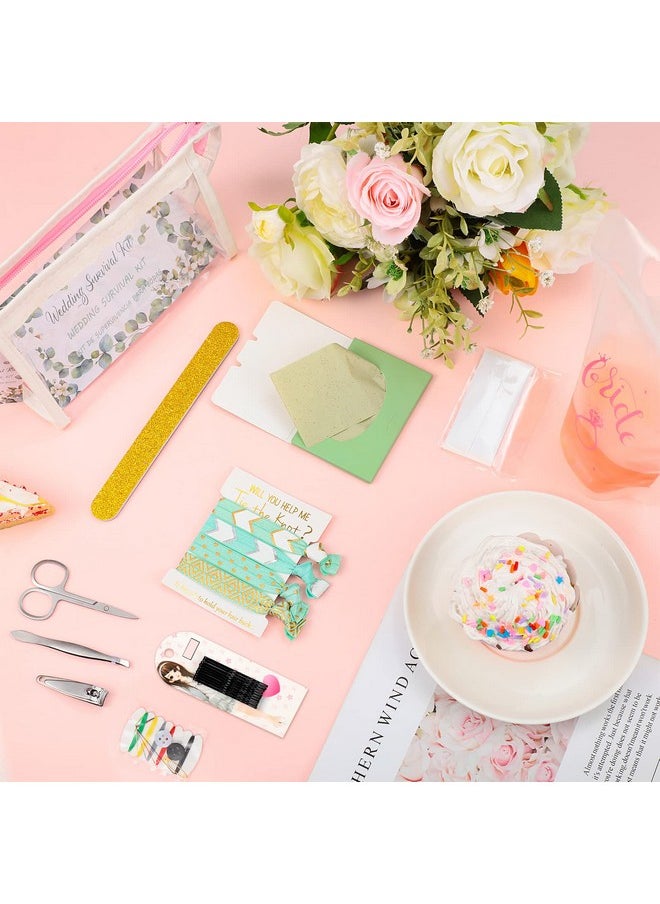 Chumia - 132 Pieces Wedding Survival Kit Wedding Day Bridal Emergency Kit Bridal Party Proposal Gifts Mini Emergency Kit For Women With Makeup Bags Floral Wedding Bride Emergency Supplies (Leaves Style) - Image 1