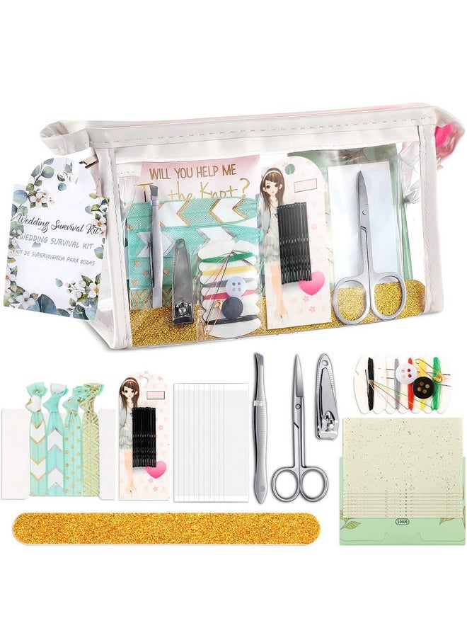 Chumia - 132 Pieces Wedding Survival Kit Wedding Day Bridal Emergency Kit Bridal Party Proposal Gifts Mini Emergency Kit For Women With Makeup Bags Floral Wedding Bride Emergency Supplies (Leaves Style) - Image 1