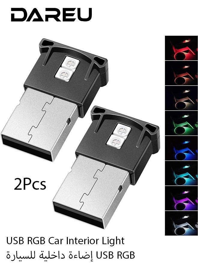 داريو مصابيح LED داخلية للسيارة USB صغيرة (2 قطعة) – إضاءة محيطية بـ 8 ألوان مع تحكم بالسطوع، وضع التنفس، مستشعر ذكي، مصباح ليلي محمول للسيارة والمنزل - Image 1