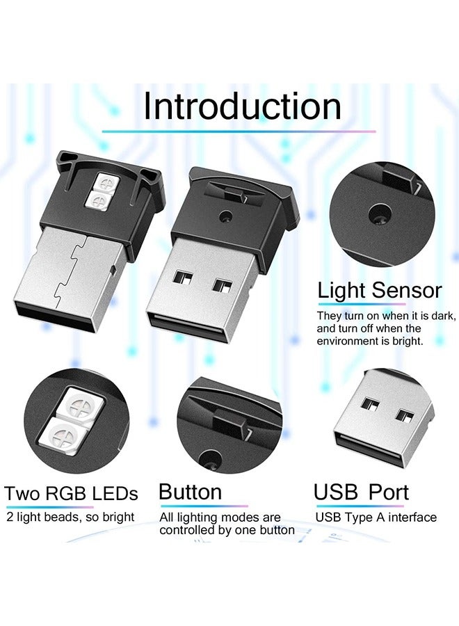 داريو مصابيح LED داخلية للسيارة USB صغيرة (2 قطعة) – إضاءة محيطية بـ 8 ألوان مع تحكم بالسطوع، وضع التنفس، مستشعر ذكي، مصباح ليلي محمول للسيارة والمنزل - Image 3