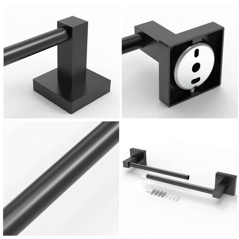 Ruacq Matte Black 16 Inch Single Towel Bar Square Bath Towel Holders Bathroom Towel Rack SUS304 Stainless Steel Modern Wall Mounted  Total Length 18 inch - Image 5