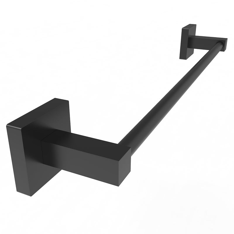 Ruacq Matte Black 16 Inch Single Towel Bar Square Bath Towel Holders Bathroom Towel Rack SUS304 Stainless Steel Modern Wall Mounted  Total Length 18 inch - Image 1