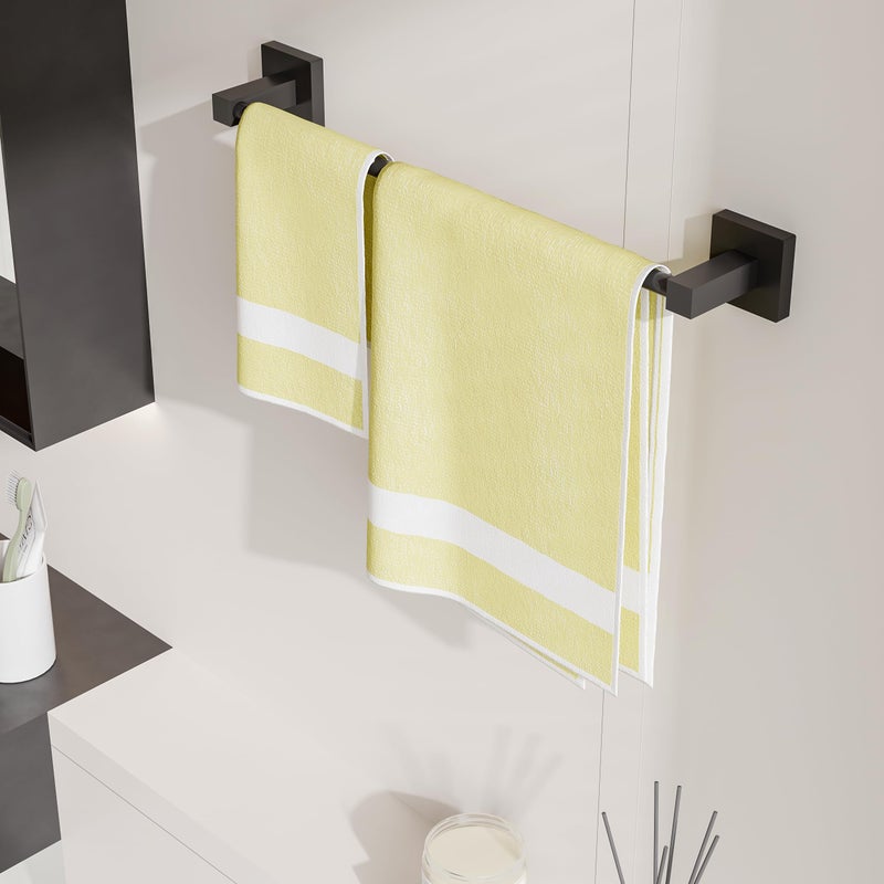 Ruacq Matte Black 16 Inch Single Towel Bar Square Bath Towel Holders Bathroom Towel Rack SUS304 Stainless Steel Modern Wall Mounted  Total Length 18 inch - Image 4