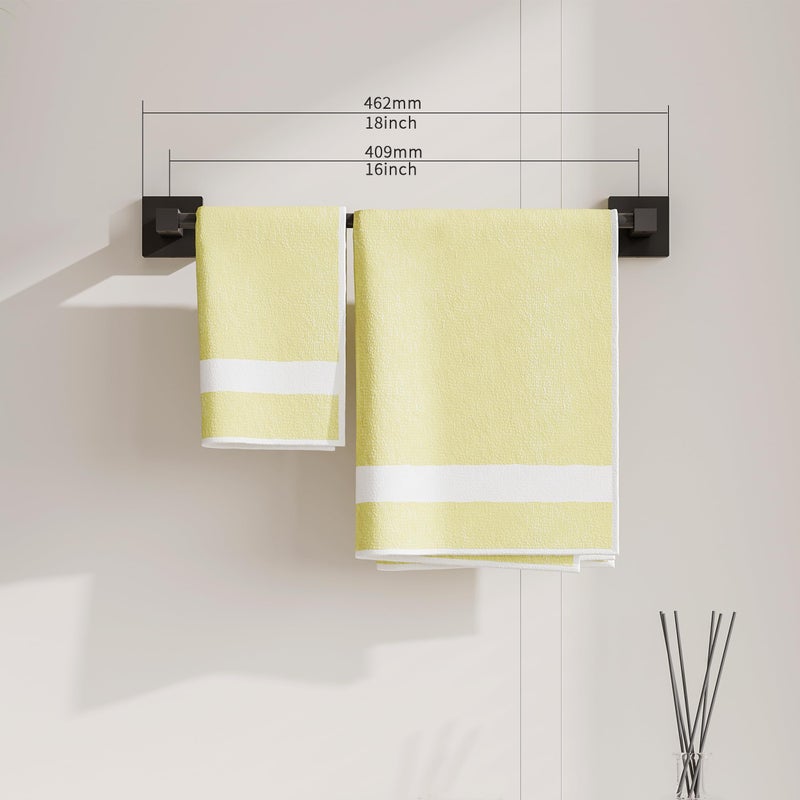 Ruacq Matte Black 16 Inch Single Towel Bar Square Bath Towel Holders Bathroom Towel Rack SUS304 Stainless Steel Modern Wall Mounted  Total Length 18 inch - Image 3