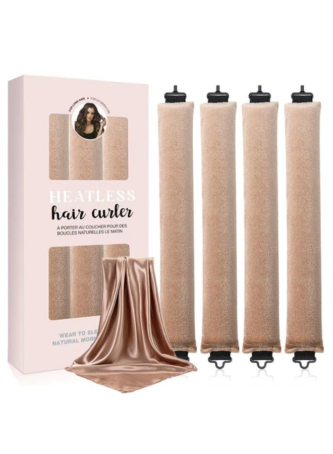 4 قطع من أدوات تجعيد الشعر بدون حرارة، قضبان مع خطاف، أدوات تجعيد شعر بدون حرارة لجميع أنواع الشعر، أدوات تجعيد شعر مريحة للنوم (بني فاتح) - Image 1