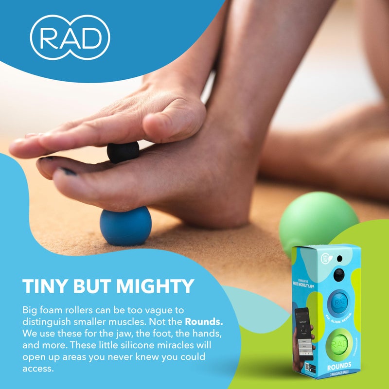 RAD Rounds â€“ 3 Density Yoga Massage Ball Set for Deep Tissue Myofascial Release â€“ Therapy Balls for Feet, Back, Neck, Jaw & Forearms â€“ Trigger Point & Mobility Therapy (3-Pack) - Image 5