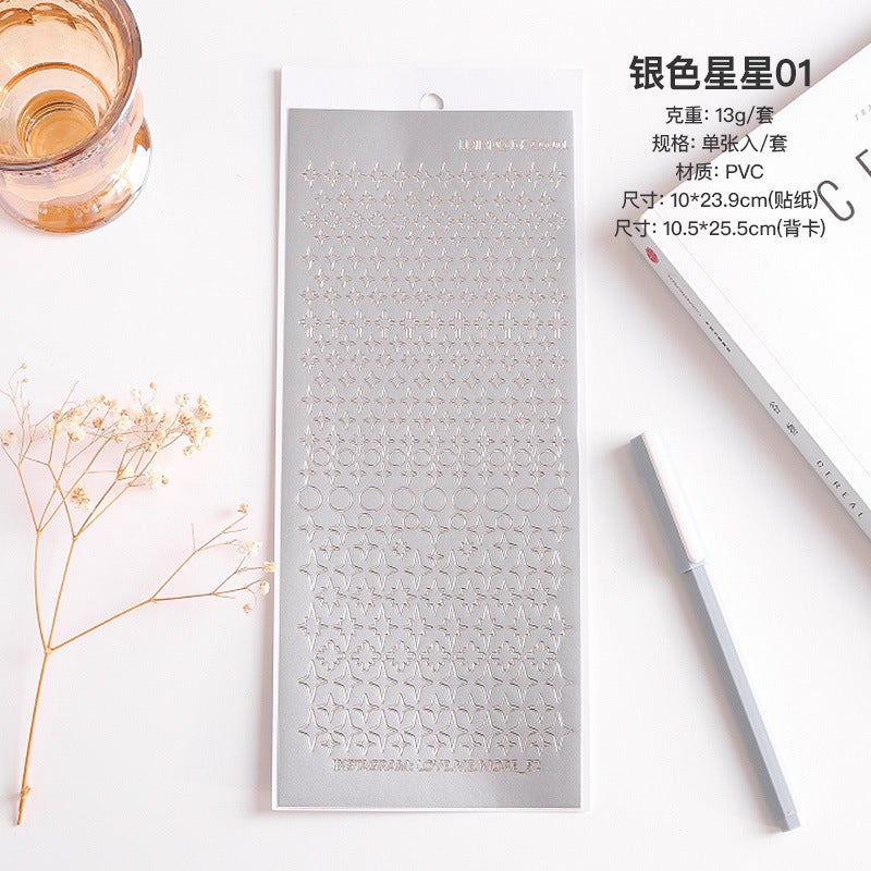 Generic Bronzing silver flower series hand account sticker number letter pvc waterproof small sticker goo card material paper wholesale silver stars 