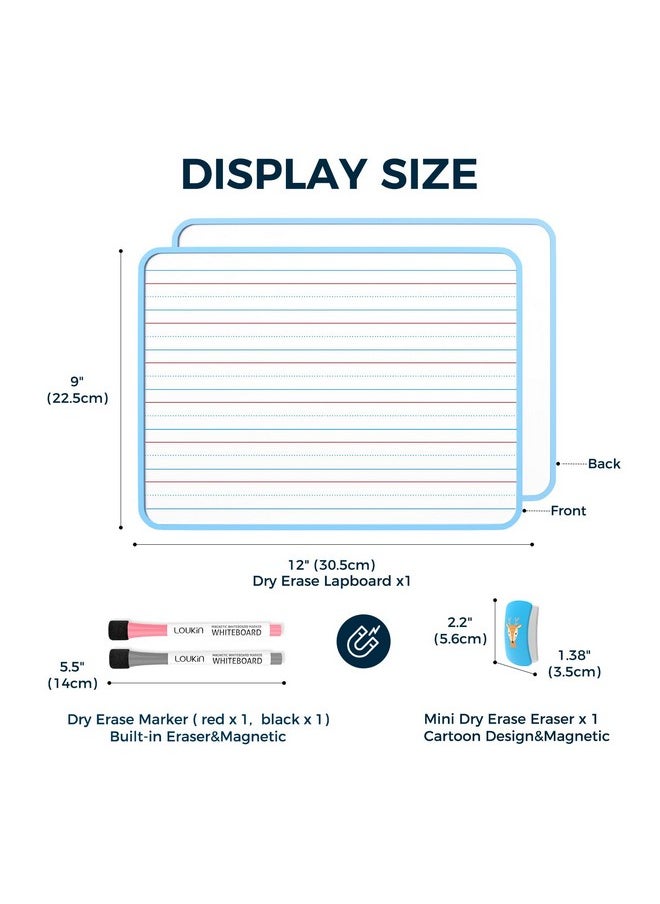Loukin - Small Dry Erase Lapboard, 9 X 12 Inch Double Sided (Ruled/Plain), Seamless Frame Design, Mini Magnetic Whiteboard Set, Great For Kids, Classroom And School (1 Eraser&2 Markers Included) - Image 1