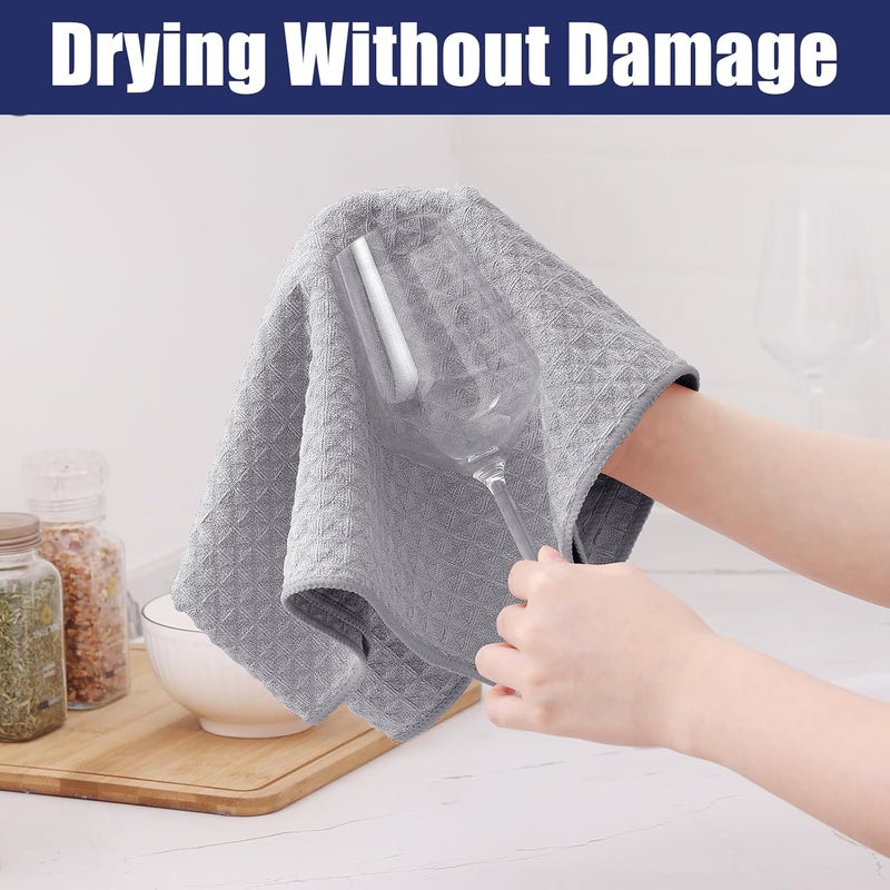 Homaxy Microfiber Waffle Weave Kitchen Towels, 16 x 28 Inch Ultra Absorbent and Solid Color Dish Towels, 4 Pack, Grey - Image 4