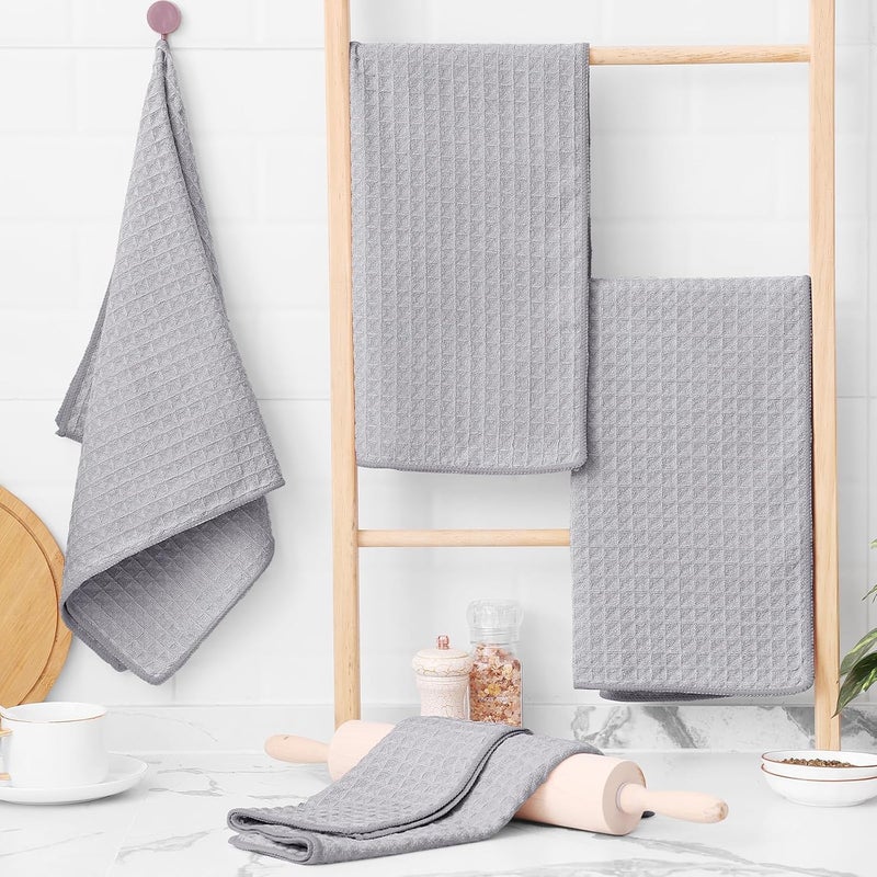 Homaxy Microfiber Waffle Weave Kitchen Towels, 16 x 28 Inch Ultra Absorbent and Solid Color Dish Towels, 4 Pack, Grey - Image 5