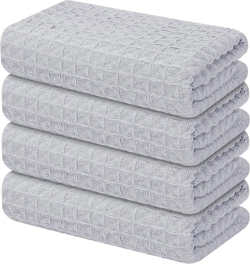 Homaxy Microfiber Waffle Weave Kitchen Towels, 16 x 28 Inch Ultra Absorbent and Solid Color Dish Towels, 4 Pack, Grey - Image 1