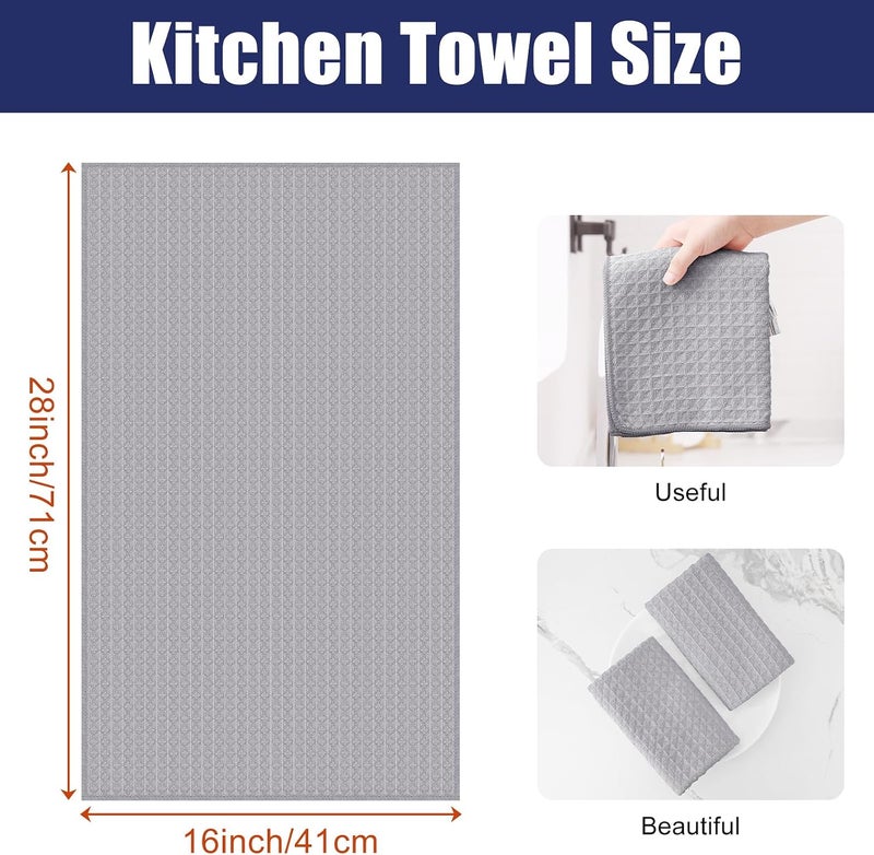 Homaxy Microfiber Waffle Weave Kitchen Towels, 16 x 28 Inch Ultra Absorbent and Solid Color Dish Towels, 4 Pack, Grey - Image 2