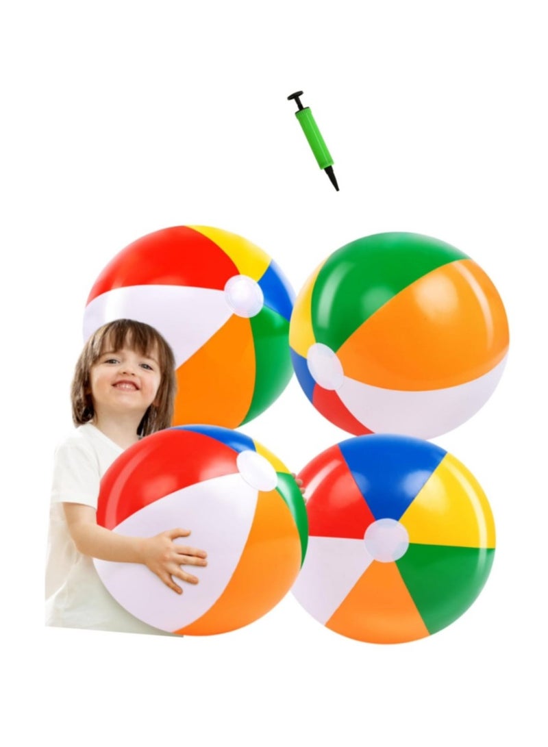 OASIS-TH 4 Packs 16inch  Inflatable Beach Balls With Hand Air Pump, Rainbow Beach Balls for Pool Parties, Kids and Adults Summer Pool Party Toys, Beach Toys, Party Favors - Image 1
