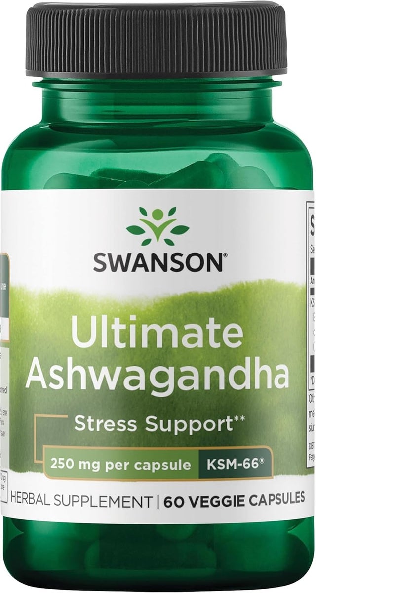 سوانسون Ultimate Ashwagandha KSM-66 - مكمل عشبي يدعم مستويات التوتر الصحية والاسترخاء، 60 كبسولة، تكفي لمدة شهرين - Image 1