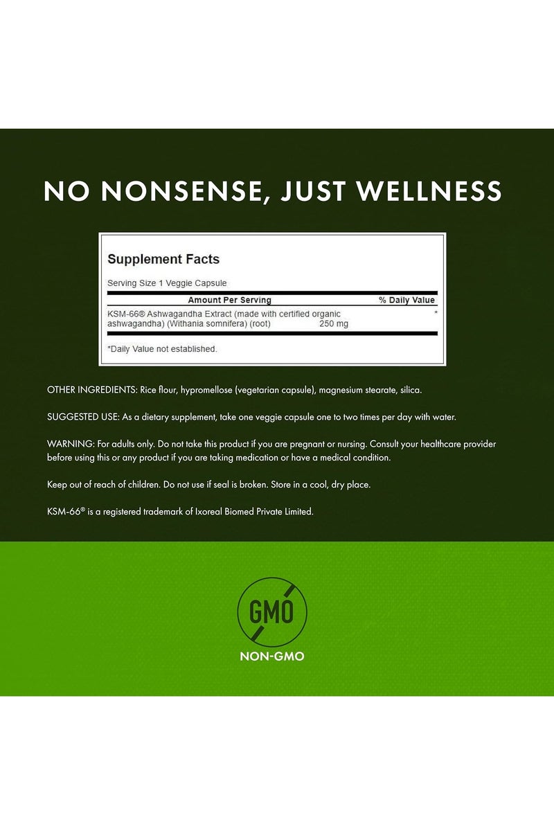 سوانسون Ultimate Ashwagandha KSM-66 - مكمل عشبي يدعم مستويات التوتر الصحية والاسترخاء، 60 كبسولة، تكفي لمدة شهرين - Image 2