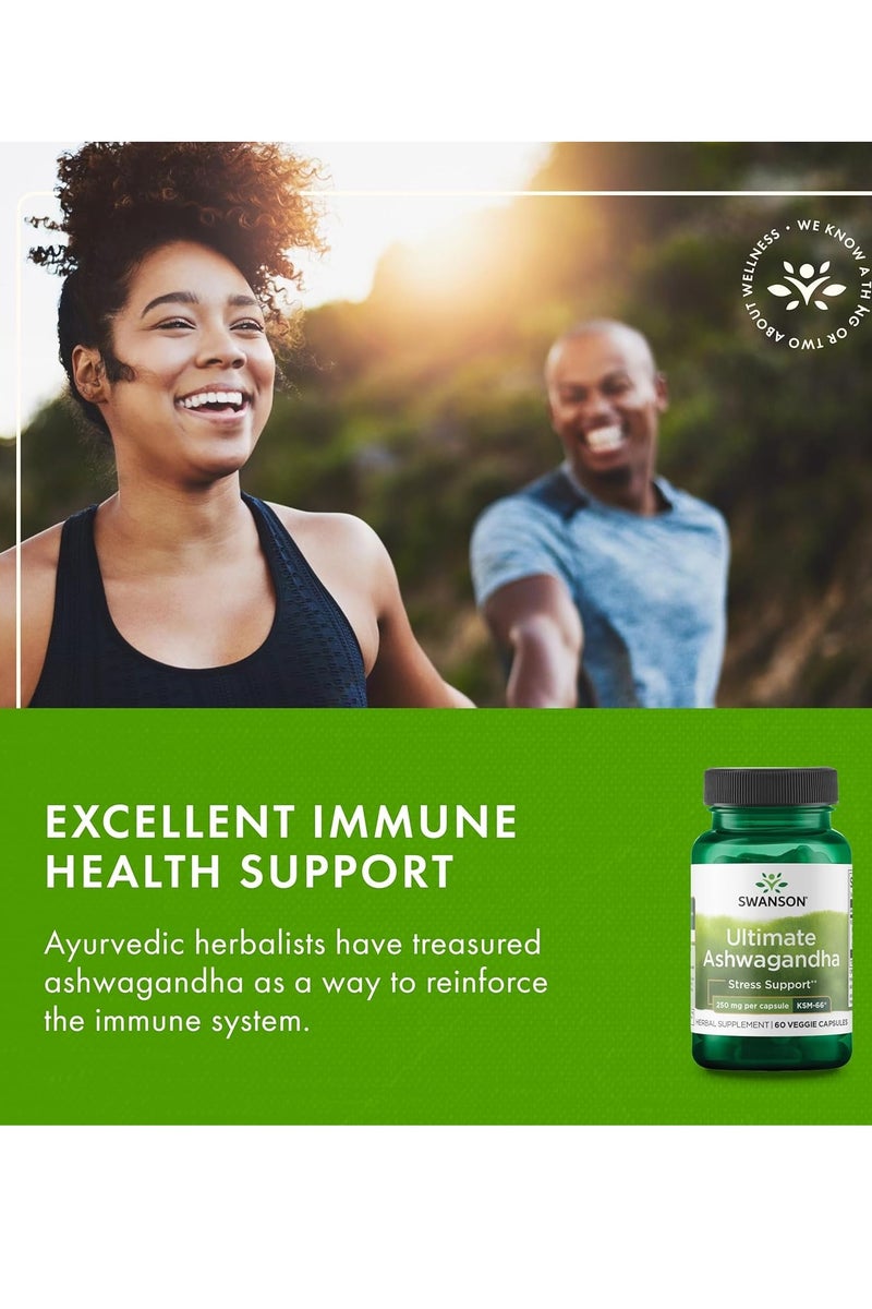 سوانسون Ultimate Ashwagandha KSM-66 - مكمل عشبي يدعم مستويات التوتر الصحية والاسترخاء، 60 كبسولة، تكفي لمدة شهرين - Image 3