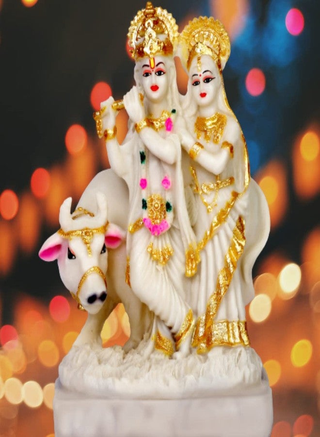 Radha Krishna Idol with Cow Radha Krishna Murti with Cow for Home Temple Pooja Room Shri Radha Krishna Ji Idol for Mandir Radha Krishna Statue for Diwali Gift Janmashtami (10 Inch) AB46 - Image 3