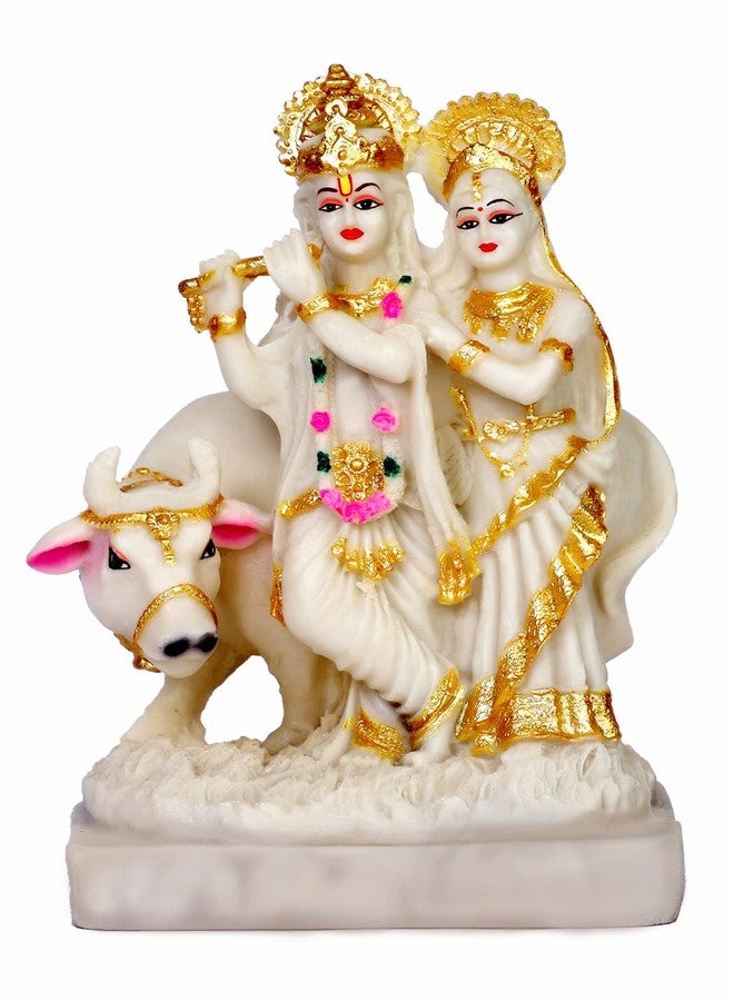 Radha Krishna Idol with Cow Radha Krishna Murti with Cow for Home Temple Pooja Room Shri Radha Krishna Ji Idol for Mandir Radha Krishna Statue for Diwali Gift Janmashtami (10 Inch) AB46 - Image 1