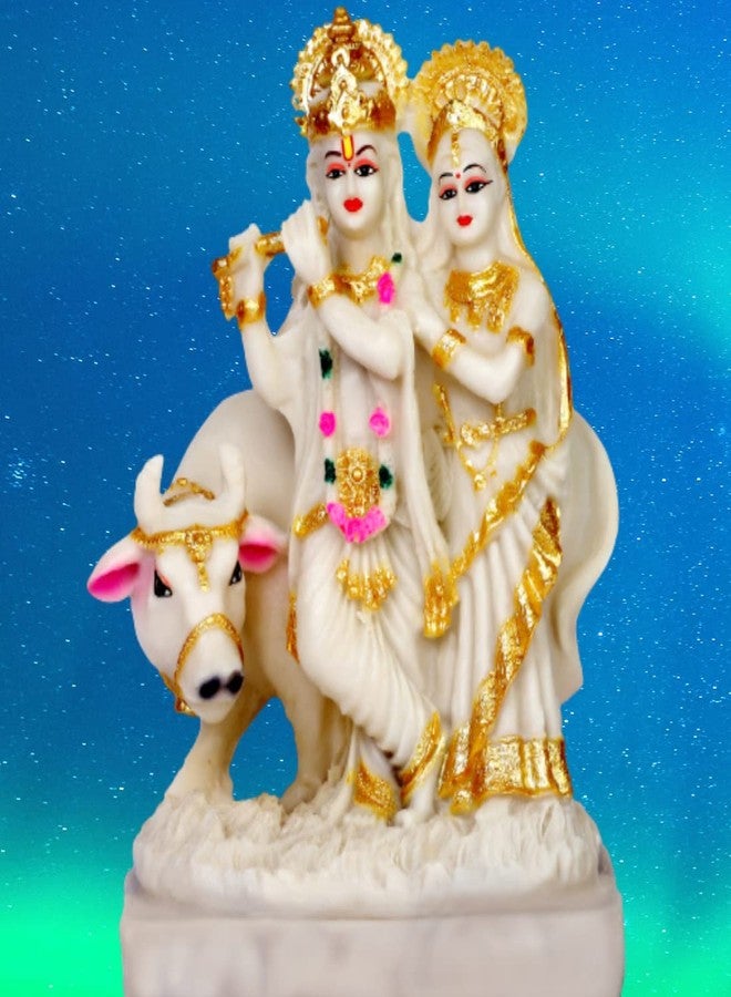 Radha Krishna Idol with Cow Radha Krishna Murti with Cow for Home Temple Pooja Room Shri Radha Krishna Ji Idol for Mandir Radha Krishna Statue for Diwali Gift Janmashtami (10 Inch) AB46 - Image 4