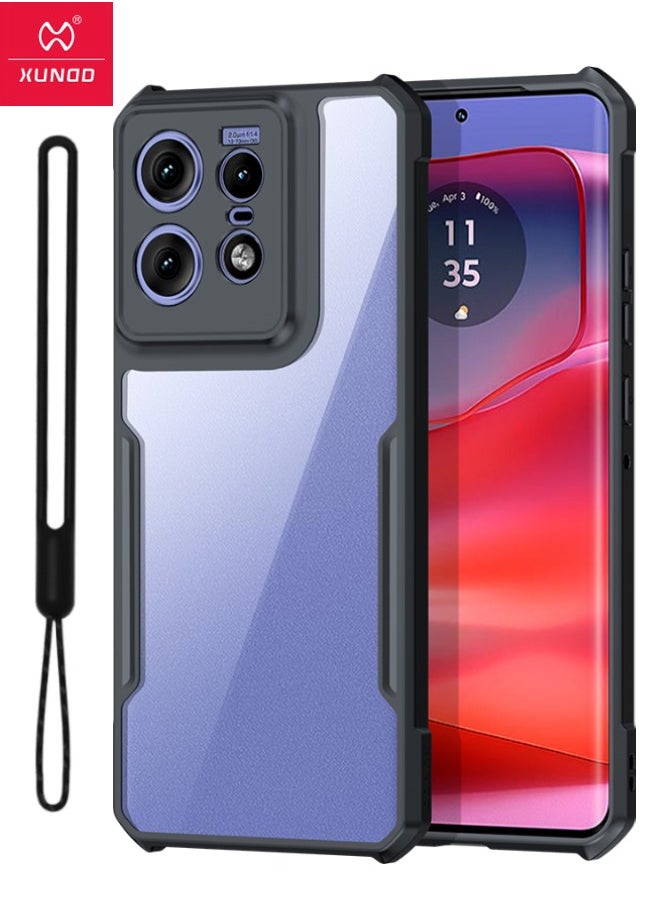 إكسوند حافظة Motorola Edge 50 Pro مع حبل، لوحة خلفية من الأكريليك الشفاف + إطار أسود من مادة TPU، [شهادة SGS مقاومة للسقوط] [حماية لكامل الجسم] [مضادة للسقوط] حافظة لهاتف Moto Edge 50 Pro 5G، شفافة/أسود  - Image 1